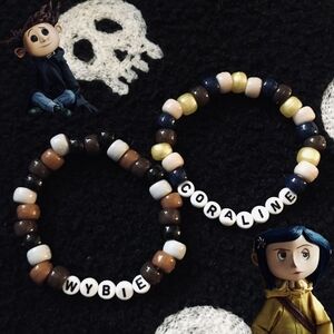 'Coraline' And 'Wybie' Kandi Handmade Beaded Bracelet Set Of 2
